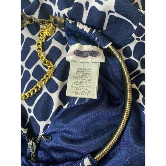 Cache Mini Dress Blouson Chain Neck Sleeveless Navy White Blue 2 XS Lined - Picture 6 of 6